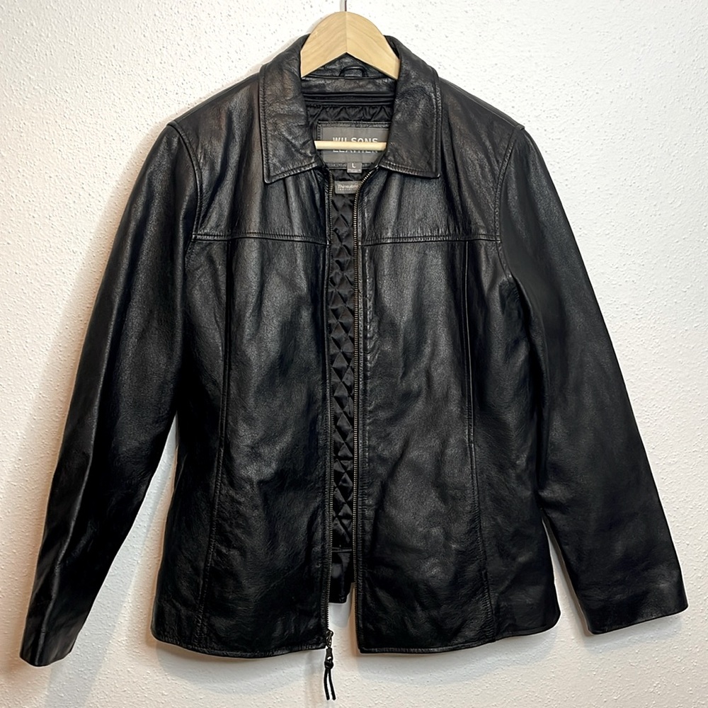 Wilsons Leather Black Leather Jacket Thinsulate Insulation 90s/Y2K Style Size L